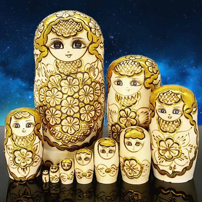 パーティードレス通販 GloryParkのマトリョーシカ ロシア クリスマス 人形 民芸品 土産物 手作り人形 手描き オブジェ 10個組21cm インテリア 雑貨 洋風 ギフト プレゼント 北欧雑貨 伝統工芸 おもちゃ 飾り 誕生日 キッズ 子供 部屋 ハロウィン かわいいグローリーパーク｜アングル2