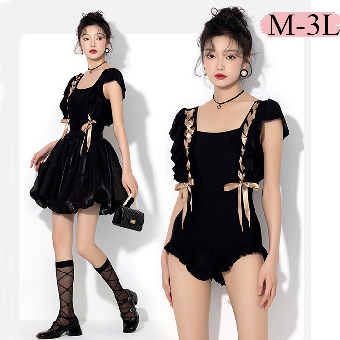 ワンピース水着 レディース 体型カバー スカート追加可 水着 UVカット ワンピース ぽっちゃり 大きいサイズ ロリータ水着 かわいい ブラック 着痩せ パッド付 ビーチ 海デート 韓国風 女性用 大人 M-3Lグローリーパーク