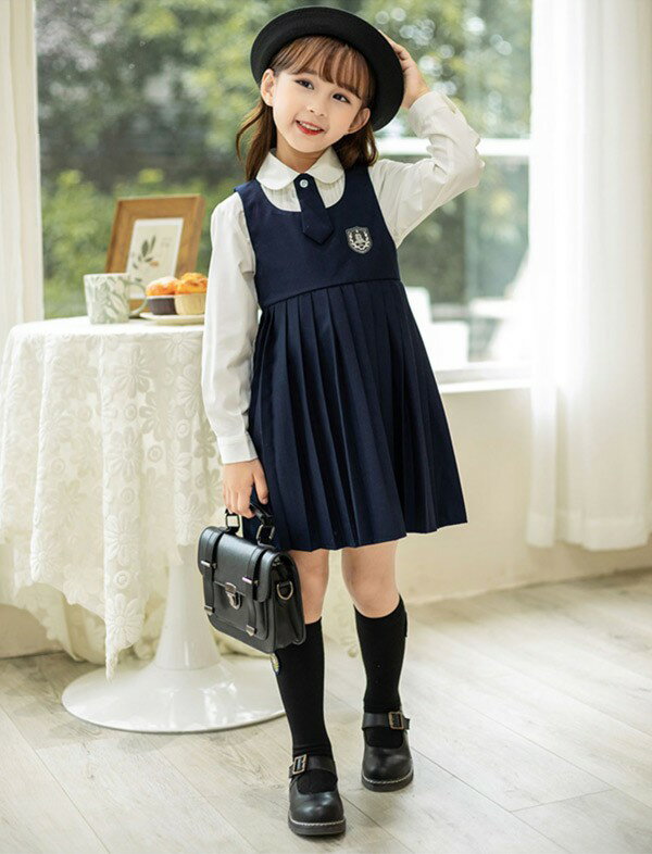 入学式 卒業式 制服 女の子 3点セット 小学生 中学生 ジュニア 中学 受験 大きいサイズ ゆったりサイズ 卒服 ワンピース 入園祝い ギフト 卒園式 七五三 お受験 発表会 ネイビー ホワイト 90 110 120 130 140