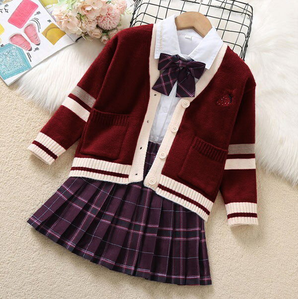 入学式 卒業式 制服 女の子 4点セット 小学生 中学生 高校生 ジュニア 中学 受験 大きいサイズ ゆったりサイズ 卒服 セーター 入園祝い ギフト 卒園式 七五三 お受験 発表会 レッド ホワイト 110 120 130 140 150 160 170