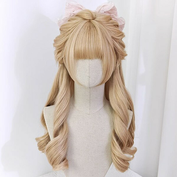 フルウィッグ かつら ロングヘア 巻き毛 ゴールド 女性 長髪 ロング ロングウィッグ 前髪あり 原宿 可愛い キュート ウイッグ wig コスプレ 耐熱ウィッグ 小顔効果抜群 コスチューム ロリータ 文化祭 学園祭 イベント レトロ風 変装 女装グローリーパーク