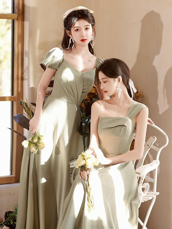 ★500円OFFクーポン配布中★ブライズメイド ドレス ロングドレス 卒業式 演奏会 ピアノ発表会 結婚式 サテン スレンダーライン 袖付き ワンピース レディース 夏 きれい XS S M L XL 2XL
