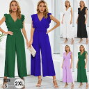 パンツ スリムフィット ジャンプスーツ ハイウエスト ノースリーブフリル V ネック プリーツワイドレッグスカート セクシー 女性 通勤 面接活動 おしゃれ 旅行 母の日プレゼント