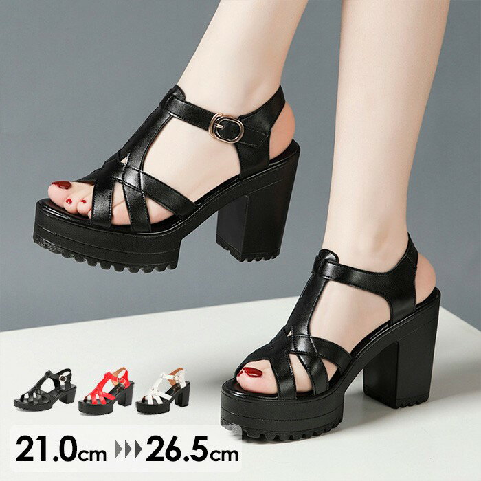 樂天商城 - ストライプサンダル ヒールサンダル 厚底 サンダル 厚底サンダル レディース かかとあり アンクルストラップ 大きいサイズ 小さいサイズ 着心地よい おしゃれ 美脚 大人 可愛い 靴 女性 さんだる ブラック 黒 レッド ホワイト 21.0-26.5グローリーパーク