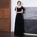 ★500円OFFクーポン配布中★ロングドレス 半袖 オフショルダー 2way キラキラ 総スパンコール ハートネック ロング丈 大人 ピアノ 発表会 母親 結婚式 ロング 小さいサイズ XS 大きいサイズ 4L 体型カバー 謝恩会 卒業式 花嫁 合唱団 ステージ ブラック 20代 30代 40代