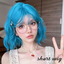 ウィッグ レディース フルウィッグ ショート 短髪 巻き髪 前髪あり 可愛い かわいい 大人用 コスプレ ロリータ ゴスロリ コスチューム 仮装 かつら 自然 小顔 変装 女装 文化祭 学園祭 演劇 舞台 イベント ハロウィン ゆめかわ ブルー フリーサイズ