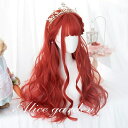ウィッグ lolita ロリータ風 原宿風 かつら 巻き毛 ぱっつん前髪 レッド レディース コスプレウィッグ 可愛い ロング 耐熱ウィッグ コスチューム 仮装 大人用 dp022n1n1d4