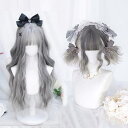 ウィッグ lolita メッシュ 長髪 短髪 ロリータ風 原宿風 かつら 巻き毛 ぱっつん前髪 グラデーション グレー レディース コスプレウィッグ 可愛い ショート ロング 耐熱ウィッグ コスチューム