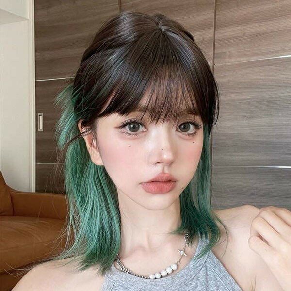 ウィッグ インナーカラー レディース フルウィッグ ミディアム ストレート ぱっつん前髪 前髪あり 可愛い かわいい 大人用 コスプレ ロリータ ゴスロリ コス...