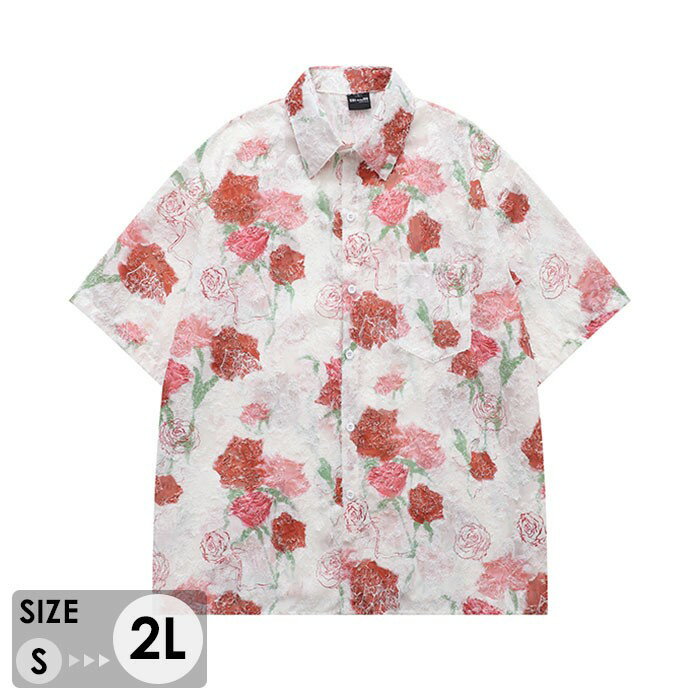 アロハシャツ メンズ レディース 半袖 開襟シャツ 派手 柄シャツ ボタニカル柄 ローズ リゾートシャツ 夏服 大きいサイズ ハワイ風 カジュアル シャツ アロ...