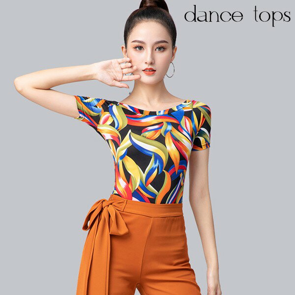 社交ダンス トップス 社交ダンス衣装 トップス 大きいサイズ 花柄 ボートネック ダンス用シャツ シンプ..