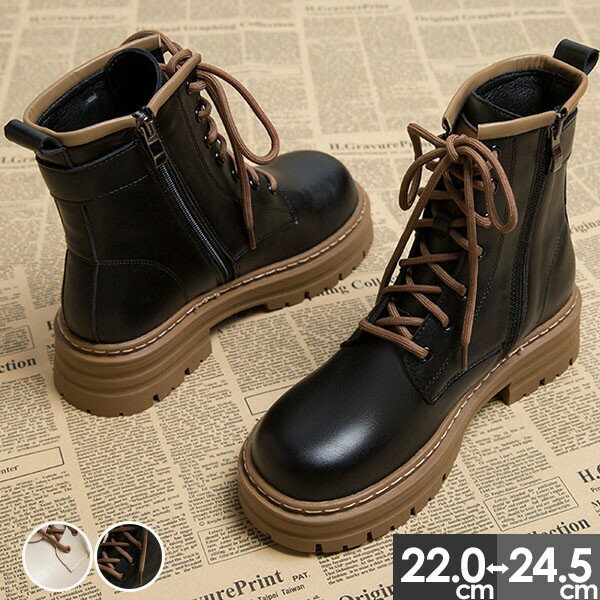 ショートブーツ レディース 歩きやすい レースアップブーツ 編み上げブーツ サイドジップ ミドルブーツ ラウンドトゥ 履きやすい 防寒 エンジニアブーツ ワーク...