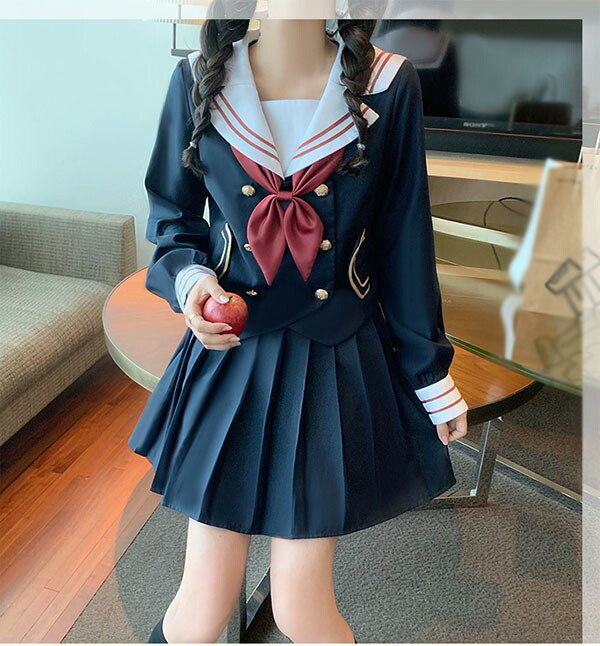 セーラー服 コスプレ 制服 衣装 仮装 学生服 ハロウィン JK制服 女子制服 高校生 通学 学園祭 大人 コスチューム衣装 セクシー 長袖トップス＋ミニスカート＋蝶結び 3点セット　S M L XL