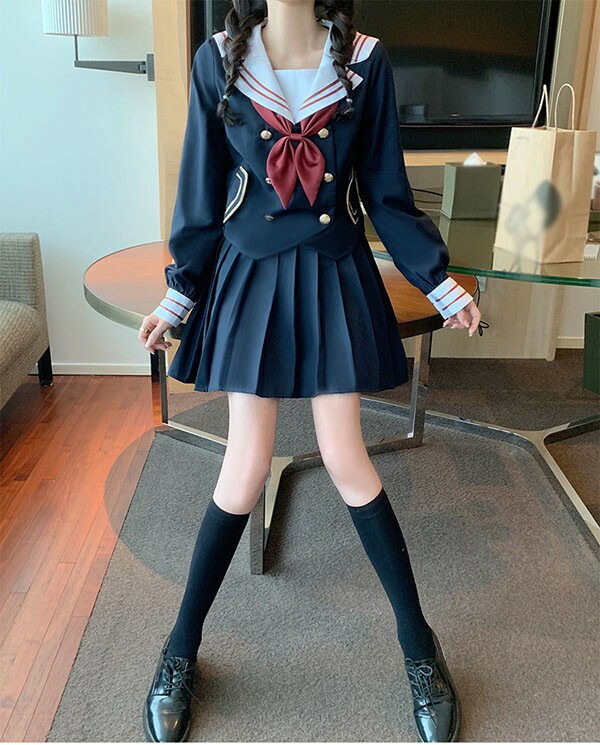 セーラー服 コスプレ 制服 衣装 仮装 学生服 ハロウィン JK制服 女子制服 高校生 通学 学園祭 大人 コスチューム衣装 セクシー 長袖トップス＋ミニスカート＋蝶結び 3点セット　S M L XL