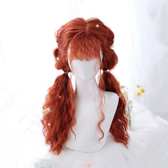 ロリータ ウィッグ ロング 赤茶 カーリーツインテール フルウィッグ 耐熱 前髪あり 甘ロリ クラロリ ゴスロリ 姫系 コスプレ 仮装 イベント 撮影用 おしゃれ 小顔効果グローリーパーク