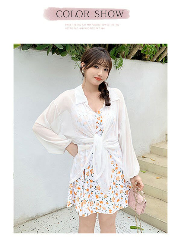 ワンピース水着 ぽっちゃり 大きいサイズ 3点セット ぽっちゃり水着 リゾート 露出控えめ 大きいサイズ水着 女性 体型カバー レディース お腹 お尻 太もも カバーアップ 花柄?水着 海水浴 温泉 20代 30代 40代 2L-6Lグローリーパーク 2