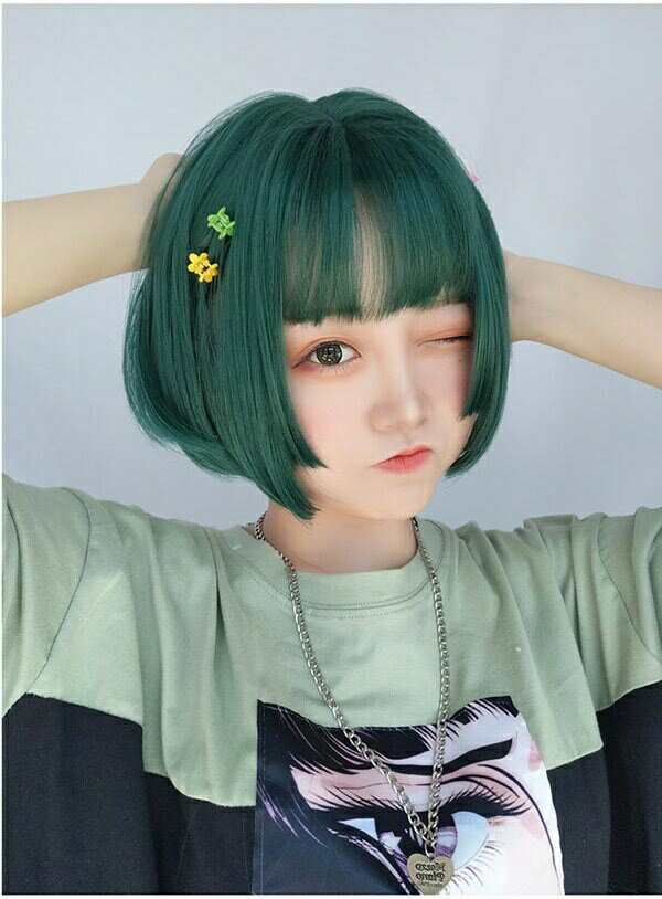 ウィッグ ロリータ風 lolita 原宿風 かつら 前髪 ショートヘア つけ毛 レディース グリーン コスプレ用 コスプレウィッグ ハロウィン 耐熱ウィッグ コスチューム ロング 小顔効果抜群 可愛い 仮装 大人用 dm025t2t2d4
