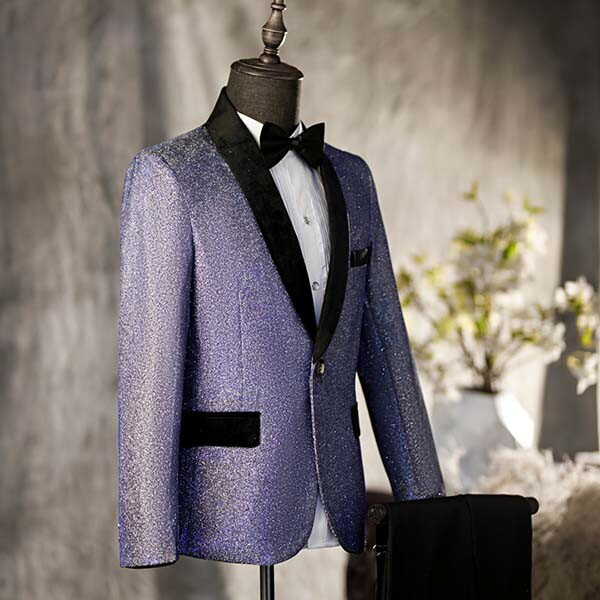 タキシード メンズ スーツ フォーマル 結婚式 演奏会 舞台 イブニングコート 紳士服 男性 ビジネス メンズスーツ リボン付き ステージ ステージ 合唱団 演出 発表会 キラキラ ブルー S M L 2L 3L 4L