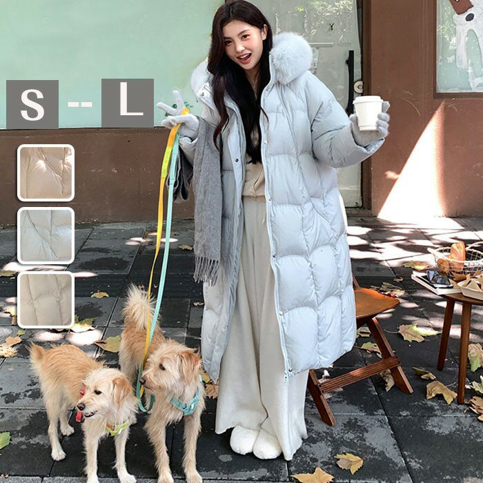 ダウンコート レディース ダウン90％ ロング フード付き ファー アウター 冬 ベンチコート おしゃれ きれいめ 可愛い シンプル カジュアル ふわふわ ポケット 冬 防寒 暖かい あったか 寒さ対策 無地 韓国 ベージュ ピンク ブルー 青グローリーパーク