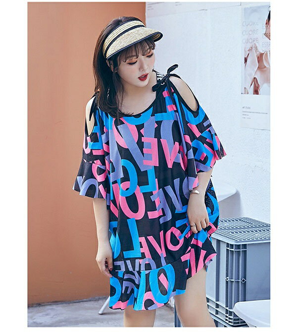セパレート 3点セット タンキニ ぽっちゃり 水着 レディース 肩出し ワイヤーなし 大きいサイズ スリットブラ ボーイレッグ ショートパンツ 体型カバー 海水浴 温泉 韓国風 大人 女性用 上下セット 3L/4L/5L/6L df101x1