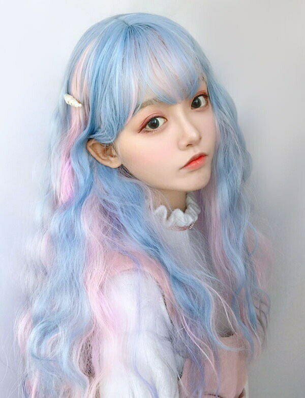 【期間限定！マスクプレゼント中】フルウィッグ 内巻 ピンク×ブルー セミロング レディース ウィッグ グラデーション 仮装 超自然 エクステ かつら wig ロリータ Lolita コスプレ ハロウィン レイヤー 小顔 原宿系 耐熱ウィッグ dp056x1x1d4