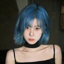 ウィッグ フルウィッグ ブルー 青 ショート レディース ハロウィン ふんわり前髪 切りっぱなしボブ ボブヘアー ナチュラル 原宿風 かつら コスプレ 可愛い ...