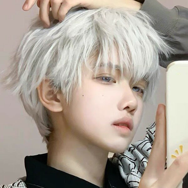 ウィッグ メンズ 短髪 ホワイト シルバー ハロウィン コスプレ 仮装 かつら 自然 フルウィッグ ショートウィッグ ショートヘア 前髪あり コスプレ 男装 ナ...