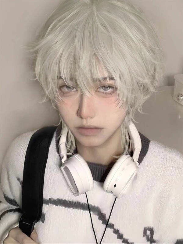 ウィッグ メンズ 短髪 ホワイト シルバー ハロウィン コスプレ 仮装 かつら 自然 フルウィッグ ショートウィッグ ショートヘア 前髪あり コスプレ 男装 ナチュラル かっこいい 可愛い