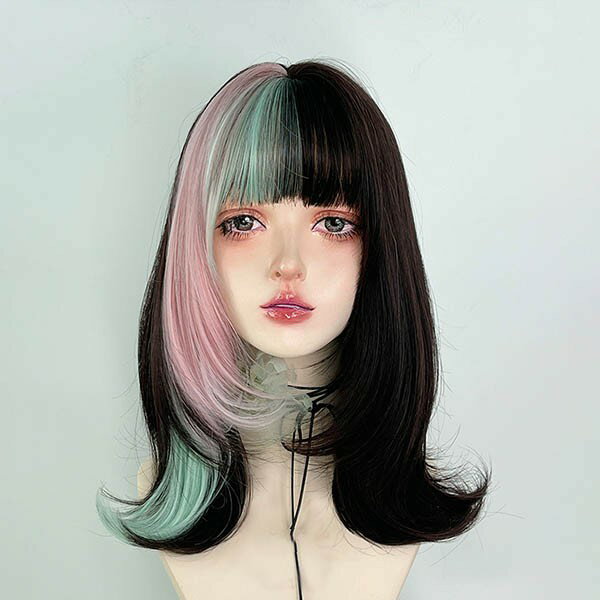 ウィッグ レディース フルウィッグ かつら メッシュ ミディアムウィッグ コスプレウィッグ ミディアムヘア 演劇 自然 ぱっつん前髪 ロリータ コスプレ おしゃ...