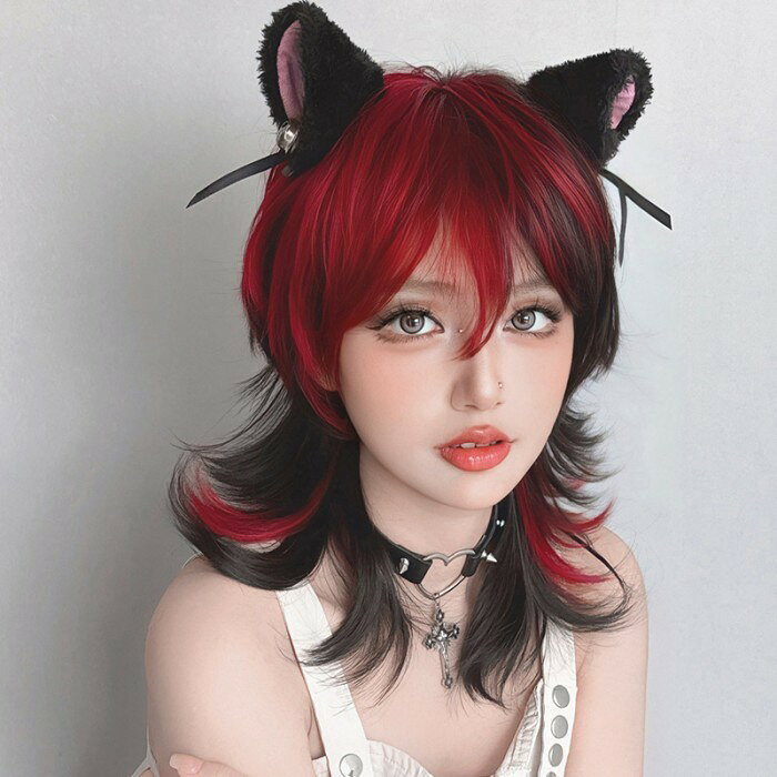 ウィッグ エフォートレスショート レッド メッシュ 柔らかな雰囲気 襟足すっきり 中性的なジェンダーレス髪型 自然 通気 ウェーブ フルウイッグ すすバング かつら エクウイッグ レディース 前髪 耐熱 コスチューム コスプレグローリーパーク