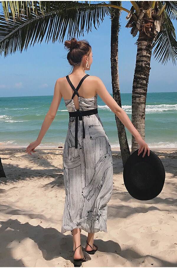 背中開き リゾートワンピ ハワイ リゾートワンピース 夏 ノースリーブ マキシ ボヘ...