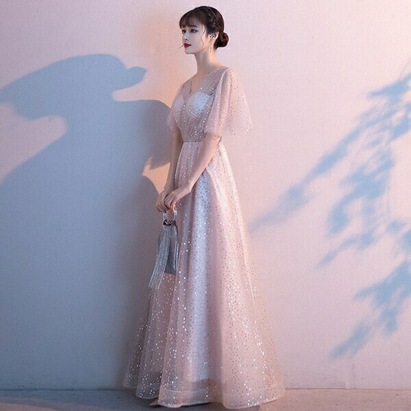 パーティードレス ロングドレス 大人 ブライズメイド ロング ピアノ 発表会 Vネック 袖付き 編み上げタイプ フォーマル 小さいサイズ 大きいサイズ 結婚式 花嫁 ワンピース 上品 お呼ばれ 他と被らない S/M/L/XL/2XL df157y6y6d4グローリーパーク