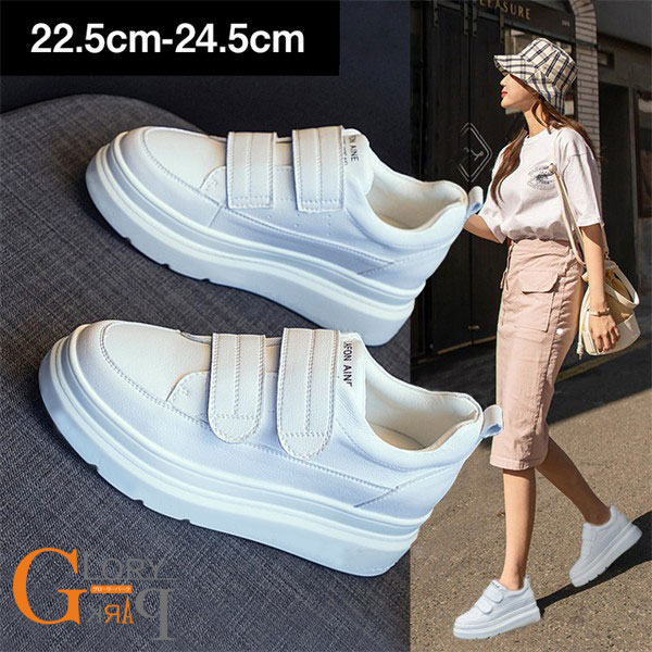 樂天商城 - 厚底スニーカー レディース マジックテープ 白スニーカー 7cmヒールアップ 韓国風 カジュアル シューズ 春秋 白 小柄向け 美脚効果 歩きやすい おしゃれ 通勤 通学 デート 厚底シューズグローリーパーク