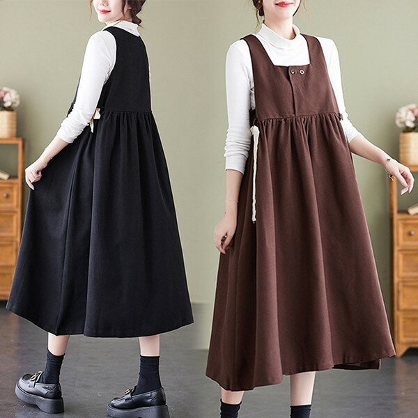 ジャンパースカート Aライン フレア ワンピース ミモレ丈 レイヤード ミディ丈 カジュアル フェミニン韓国ファッショングローリーパーク