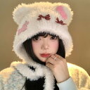 帽子 フード・ネックウォーマー クマ耳 ロング マフラー もこもこ フード付きマフラー ネックウォーマー 韓流グッズ 女の子 おしゃれ 秋冬 防寒 暖かい 可愛い