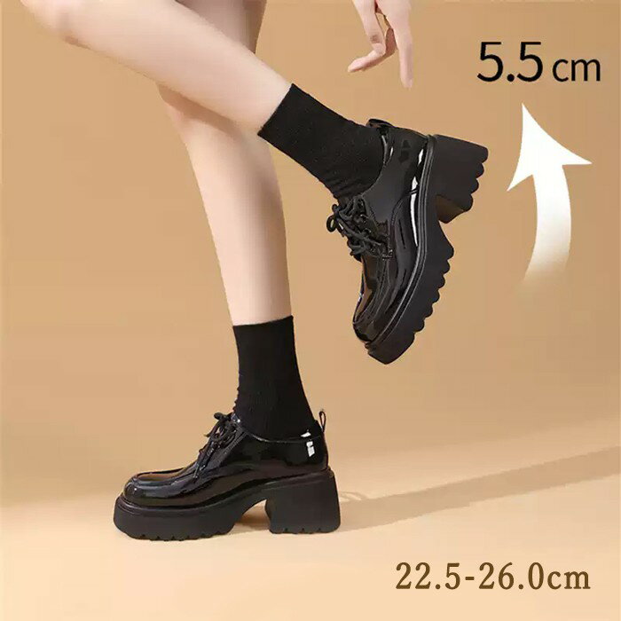 レディース ローファー オックスフォードシューズ カジュアルシューズ レースアップシューズ おじ靴 5.5cmヒール タンクソール 痛くない 歩きやすい 大きいサイズ 小さいサイズ 卒業式 入学式 22.5 23.0 23.5 24.0 24.5 25.0 25.5 26.0グローリーパーク