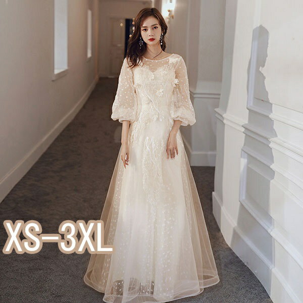 樂天商城 - ドレス 大人 ピアノ 発表会 ロング丈 ファスナータイプ パーティー 演奏会 結婚式 ワンピース 大きいサイズ 成人式 同窓会 母親 袖あり お呼ばれ 20代 30代 XS/S/M/L/XL/2XL/3XLグローリーパーク