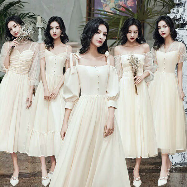 樂天商城 - ブライズメイド ドレス ミモレ丈 シャンパン 小さいサイズ 大きいサイズ 結婚式 体型カバー 半袖 フリル オフショルダー 卒業式 花嫁 ピアノ 発表会 演奏会 20代 30代 XS/S/M/L/XL/2XL k5159zezed4グローリーパーク