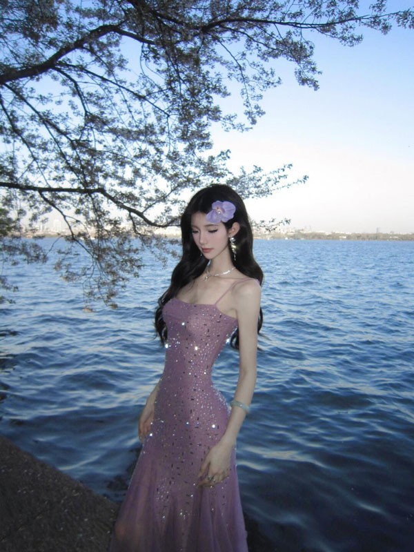 レディースドレス 大人 ピアノ発表会 演奏会 ロング丈パープル 結婚式 ワンピース 二次会 女子会 成人式 おしゃれ 可愛いロングドレス パープル 着痩せる お呼ばれ 20代 30代グローリーパーク glorypark-10020865 パーティードレス通販 GloryPark サンプル画像3