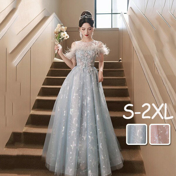 樂天商城 - レディースドレス 大人 ピアノ発表会 演奏会 ロング丈 結婚式 半袖　編み上げ ワンピース 二次会 女子会 成人式 おしゃれ 可愛いロングドレス 袖あり お呼ばれ 20代 30代グローリーパーク