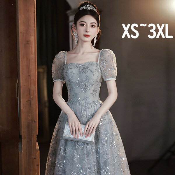 樂天商城 - レディースドレス 大人 ピアノ発表会 演奏会 ロング丈 結婚式 半袖　編み上げ ワンピース 二次会 女子会 成人式 おしゃれ 可愛いロングドレス 袖あり お呼ばれ 20代 30代グローリーパーク