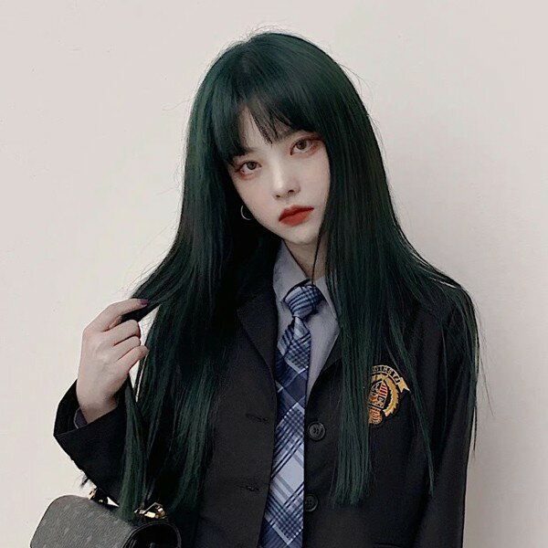 ウィッグレディース グリーンウィッグ長髪 かつらロングストレートウィッグ可愛い かわいい 大人用 コスプレ ロリータ ゴスロリ原宿風 仮装 超自然 かつら小顔 ...