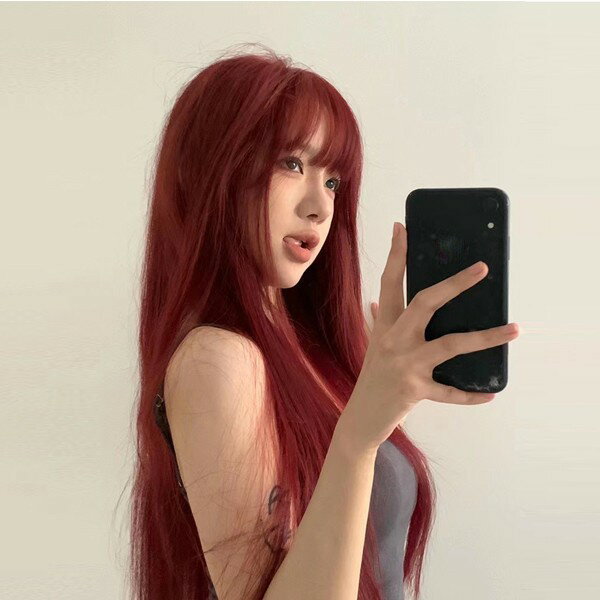 ウィッグ ロング レディース ワインレッド 赤 フルウィッグ 超自然 かつら ロリータ Lolita 小顔 原宿系 耐熱ウィッググローリーパーク