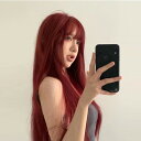 ウィッグ ロング レディース ワインレッド 赤 フルウィッグ 超自然 かつら ロリータ Lolita 小顔 原宿系 耐熱ウィッグ