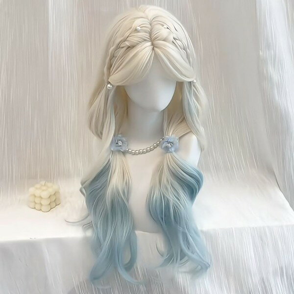 ウィッグレディース ホワイトブルー ウィッグ長髪 かつらロング可愛い かわいい 大人用 コスプレ ロリータ ゴスロリ原宿風 仮装 超自然 かつら小顔 文化祭 イ...