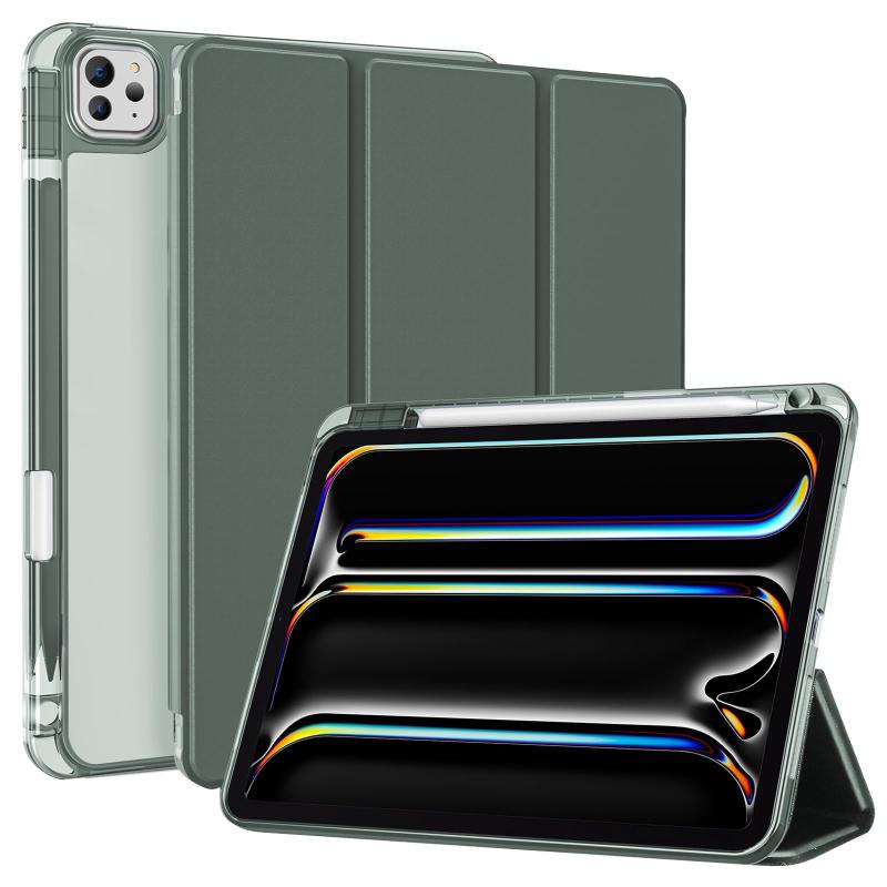 ProCase iPad Pro 11インチ ケース M4 (2024年発売 第5世代) 専用 (A2836 A2837 A3006) ペン収納 透明 クリアバックカバー ケース スリム 耐衝撃 三つ折り スタンド スマートカバー