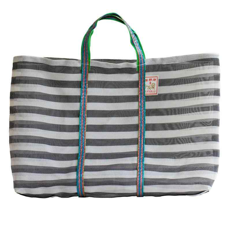 [金獅牌] 漁師網バッグ メッシュバッグ ボーダー 8号 軽量 A3 大きい 収納 手提げ 台湾雑貨