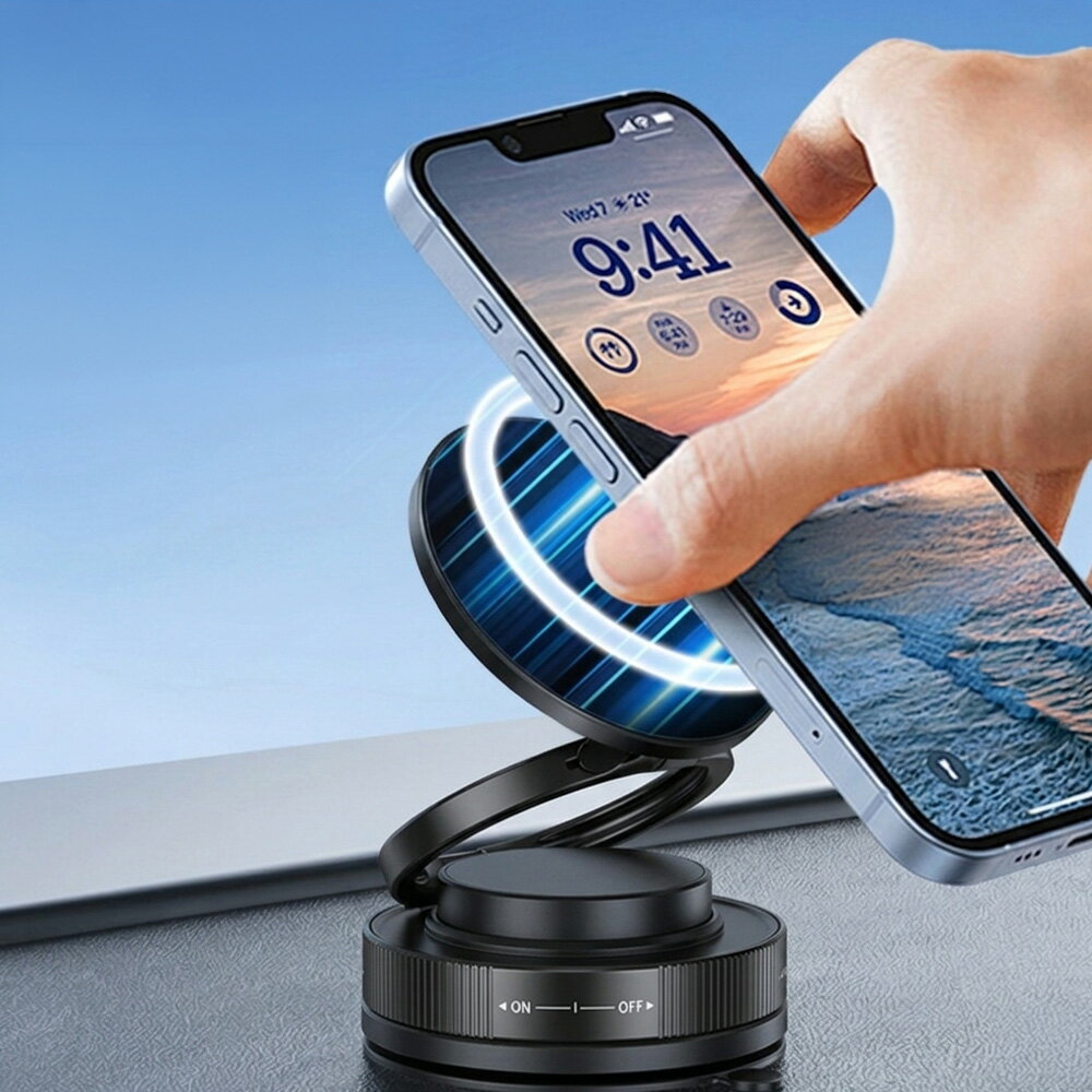 Rakuten - スマホスタンド マグネット 車載 MagSafe対応 車 スマホホルダー 真空吸着 磁石 貼り付け 卓上 折りたたみ 強力 360度回転 角度調整 iPhone Android アルミ 合金 スタイリッシュ おしゃれ コンパクト 縦置き 横置き 落下防止