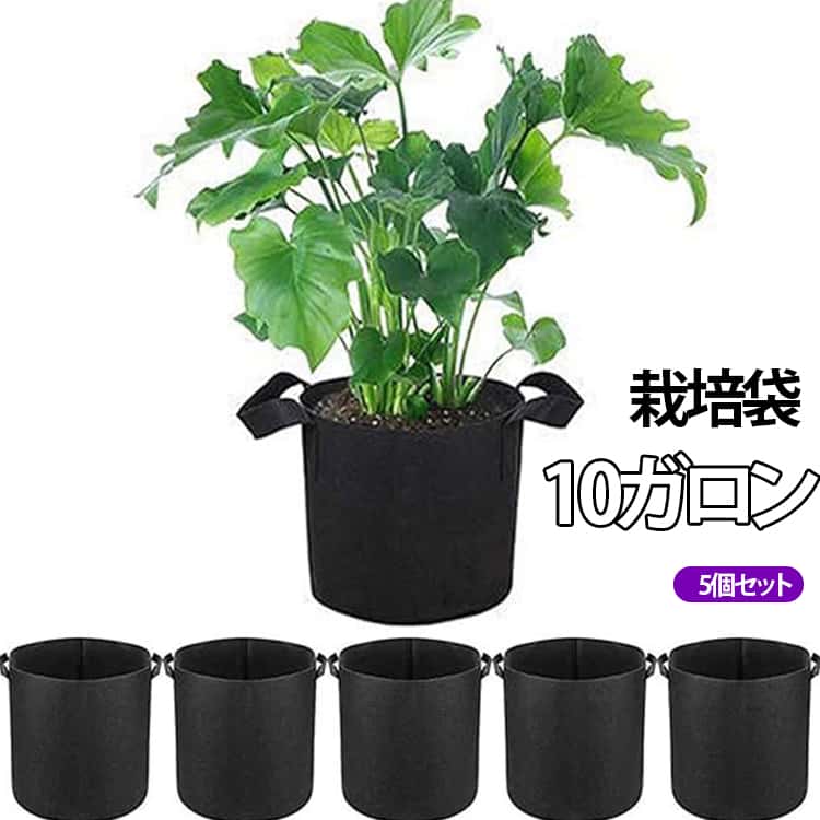 植木鉢 ハンドル付き 【5個セット】栽培袋 10ガロン 植物育成 布鉢 不織布ポット 直径約40cm 園芸 フェルト 園芸 不織布プランター プランター 布袋 軽い ガーデン 軽量 家庭菜園 ベランダ 菜園 野菜 育苗 【5個セット】栽培袋 黒 ガーデニング