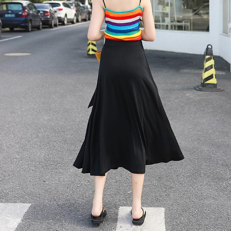 ギュリックの送料無料 ロングスカート レディース ミモレスカート ロング丈 スリット入り スカート モダール混 フレアスカート ハイウエスト ストレッチ ウエストゴム リボン 紐 ベルト 美脚 着痩せ 無地 ボトムス 薄手 カジュアル きれいめ 春 夏 シンプル おしゃれ｜アングル3